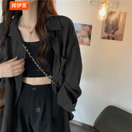 邦伊芙女裝新款潮流外套夏季薄外套女韓版襯衫女設(shè)計感小眾衣 黑色 M96-115斤