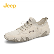 Jeep吉普男鞋夏季新品透氣休閑鞋男士英倫百搭豆豆鞋駕車(chē)懶人鞋子男 1527沙色 38碼（皮鞋碼）
