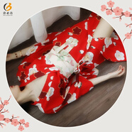 洛必達(dá) 日式和服睡衣女印花睡裙日系長款睡袍開衫羽織外套日本浴衣浴袍 【和服外衫+腰封】 均碼(建議90-130斤穿)