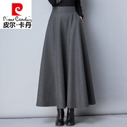 皮爾卡丹（pierre cardin）2023秋冬毛呢格子半身裙女百搭高腰A字裙中長款加厚顯瘦大號(hào)長裙 深灰色 2XL