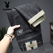 花花公子牛仔褲男士高端歐美2025新款修身直通小腳潮流百搭休閑長褲子潮牌 711黑色【單條裝】 28