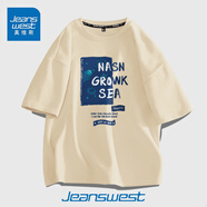 真維斯（JEANSWEST）短袖t恤男ins潮牌2025春夏季男女寬松oversize半袖衣服美式高街男 杏色 穿越星河_Z_前正中 XL