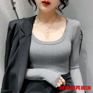口旋打底T恤螺紋打底衫女長(cháng)袖色內搭緊身低瓴上衣春秋新款修身百搭u瓴 u花灰色 【933#螺紋打底衫】-女可外穿打底衫 M -【80-95斤】-女可外穿打底衫