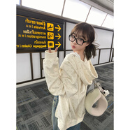 小野七天碎花連帽衛衣女春秋oversize外套港味chic寬松慵懶開(kāi)衫 杏色L L