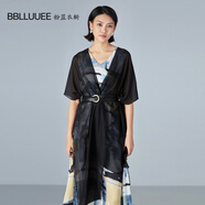 BBLLUUEE粉藍衣櫥抽象色塊印花百褶連衣裙黑色網(wǎng)紗兩女2022夏522T275 墨染黑 160/38/M