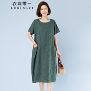 衣典零一（LEDIALYI）2025夏季女裝新款高檔氣質(zhì)減齡中年休閑連衣裙遮肚子顯瘦裙子夏天 森林綠 2XL （建議135-146斤）