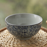 和風(fēng)四季日式釉下彩餐具陶瓷飯碗家用米飯碗手繪陶瓷碗湯碗米飯碗復古 5英寸青花大肚碗(400ml)