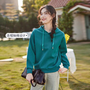 艾路絲婷連帽衛(wèi)衣女薄款2024春季新款純色百搭寬松套頭上衣 孔雀綠 XXL