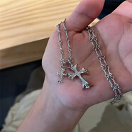 胖東來(lái)同款項鏈端潮流雙十字架滿(mǎn)鉆s925銀復古歐美風(fēng)格代購 銀色雙十字架項鏈 【50-60CM】