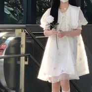 珍跡 ZEARNGEOY裙子夏天女裝2024夏季新款學(xué)生日系甜美娃娃領(lǐng)超仙網(wǎng)紗拼接泡泡袖 網(wǎng)紗連衣裙【內有里布】 S