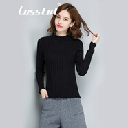 卡思彤（Cosstot） 時尚羊毛毛衣女潮套頭百搭修身打底衫秋冬半高領短款長袖針織衫 純黑色 M