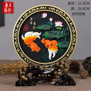集里雅韻客廳玄關(guān)酒柜電視柜裝飾擺件新房間裝飾品創(chuàng)意家居活性炭雕工藝品 218YK年年有余 松枝