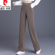 皮爾卡丹雪尼爾闊腳褲女士2024秋冬季新款高腰垂感寬松燈芯絨休閑直筒褲子 常規(guī) 摩卡棕 S 建議８０-９５斤