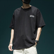 古先森純棉短袖t恤男寬松大碼五分袖男士半截袖男中袖打底體恤半袖上衣 黑色 2XL【160-180斤】