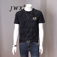 JWX香港潮牌薄款民族風(fēng)T恤男 2024年夏季新款修身百搭透氣印花短袖衫 黑色 XL