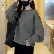 可茵（Keyin）衛衣女運動(dòng)套裝女2025年秋冬新款圓領(lǐng)寬松減齡上衣高腰休閑褲子女 卡綠衛衣 L