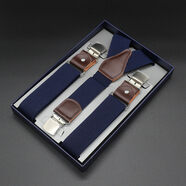 JOYBOKER男士褲子背帶夾防掉褲肩帶胖人松緊吊褲帶成人西褲背帶男式夾吊帶 藏青色