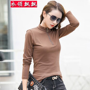 衣領(lǐng)飄飄立領(lǐng)t恤女裝長(cháng)袖春秋季打底衫衣服上衣棉體恤時(shí)尚個(gè)性韓版潮 咖啡色 2XL(125-140斤)