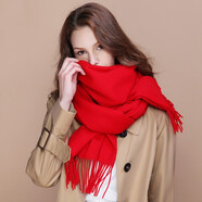 達芬奇密碼 純羊毛圍巾女秋冬款女圍巾保暖圍脖本命年紅色節日披肩生日禮物 【熱銷(xiāo)款】大紅色（年會(huì )紅色）