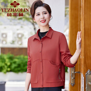 俞兆林（YUZHAOLIN）媽媽春秋外套時(shí)尚薄款上衣2025新款中老年女士秋裝短款襯衣夾克衫 紅色 XL (參考90-105斤)