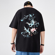 天龍致尊（Denon supreme）短袖t恤男女潮牌夏季國(guó)潮中華龍刺繡體恤純棉寬松中國(guó)風(fēng)情侶T恤衫 606雙鳳黑色 XL(建議145-155斤)