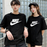 耐克（NIKE）男裝女裝情侶運動(dòng)套裝25秋上新款舒適透氣休閑大LOGO短袖T恤上衣 -010/男女同款/黑色 L