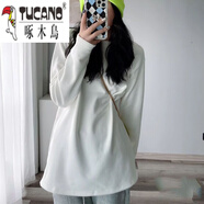 啄木鳥(niǎo)重磅t恤加絨打底衫女中長(cháng)款加厚秋冬長(cháng)袖白色t恤寬松圓領(lǐng)上衣內搭 重磅加絨加厚-400克白色-沒(méi)叉 XL 建議116-131斤