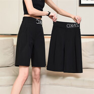 翁小貝胖妹妹超大碼短褲300斤半褲休閑女夏季胖mm高腰五分褲寬松顯瘦運 黑色 XL建議120-150斤