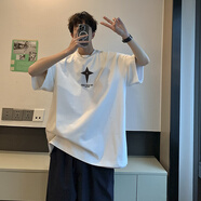 OEMG美式復古純色棉短袖t恤男25夏季新款重磅半袖上衣服寬松情侶體恤 DSB241-A936白色 5XL 【建議195-210斤】