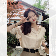 卡吉蘭娜新款連衣裙女春秋法式輕奢風(fēng)氣質(zhì)小個(gè)子收腰顯瘦通勤職業(yè)套裝裙子 單香檳襯衫衣 L 建議105-115斤
