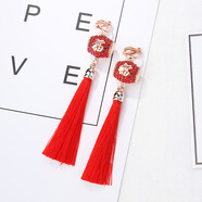 皕寶樓中國風(fēng)氣質(zhì)復古漢服古風(fēng)耳夾 中國結紅色長(cháng)款流蘇 婚慶耳飾女 福字鼓  耳夾