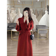 鄂爾多市產(chǎn)紅色雙面羊絨大衣女2025秋冬季新中長款感結(jié)婚毛呢外套 中國紅 【品質(zhì)】 S 106-118斤