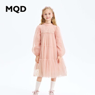 MQD童裝女大童2023年秋季甜美可愛(ài)拼接網(wǎng)紗長(zhǎng)袖連衣裙 粉紅 160