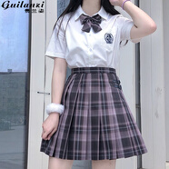 貴蘭姿jk制服女套裝半身裙子夏季學生百褶裙日系短裙三角函數(shù)JK正版原創(chuàng) 極夜之歌（格裙+短袖襯衫+領結(jié)） S 【85-95斤】
