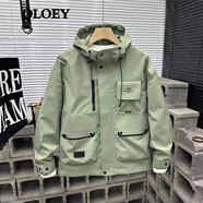 OLOEY 香港潮牌夾克男外套春季新款薄款連帽寬松時(shí)尚帥氣百搭連帽衫 綠色 XL 145-165斤