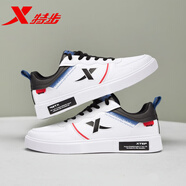 特步（XTEP）男鞋秋季運動(dòng)滑板鞋男2025新款男士皮面防水旅游休閑鞋小白鞋子男 白黑 43
