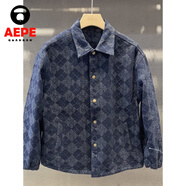 GUANGAN AEPE色織提花襯衫外套男感微寬松長(zhǎng)袖緊口防風(fēng)菱形格潮牌外衣 藍(lán)色 L 【125-140斤】
