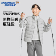 Skechers斯凱奇羽絨服男女童冬季新款梭織短款兒童舒適休閑外套P424K057 牡蠣灰/02BX 140 cm