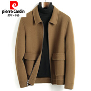 皮爾卡丹（pierre cardin）冬季新款雙面羊毛大衣男修身短款羊毛呢子拉鏈款休閑夾克外套男 7250咖啡色 XL