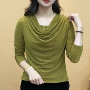 FR.YH.ZH鑫儷女裝2023秋季新款長(cháng)袖t恤女泡泡袖領(lǐng)氣質(zhì)網(wǎng)紗燙鉆上衣小衫 秋香黃 4XL 建議130-140斤