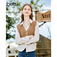 百圖betu女裝秋季新款襯衫假兩件氣質(zhì)襯衫拼接針織衫女2308T28 焦糖色 XS