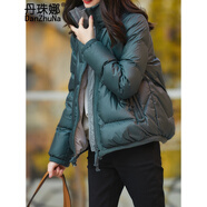 丹珠娜棉服女短款2024冬季新款女裝輕盈保暖棉襖加厚亮面棉衣外套女冬裝 松石綠 S
