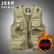 JEEP吉普馬甲男上衣春夏新款戶(hù)外釣魚(yú)運動(dòng)休閑攝影馬夾多口袋坎肩無(wú)袖速干寬松大碼鏤空網(wǎng)眼背心男 卡其0287(加絨款) XL