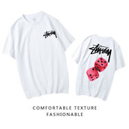 斯圖西（stussy）2023新款夏季骰子色子短袖T恤男女裝情侶款學(xué)生寬松體恤衫 白衣紅色子 白衣紅色子 S