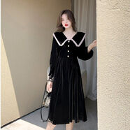 矜持范法式設計感小眾金絨連衣裙女2025新款宮廷風(fēng)黑色裙子長(cháng)款 264#黑色 S