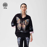 TCH24年新款新中式連衣裙潮牌國風(fēng)燙鉆蝴蝶立領(lǐng)氣質(zhì)裙子T72C306003 黑色 S