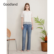 音兒（YINER）Goodland美地夏季藝術(shù)鏤空肌理T恤蕾絲短袖上衣 白色 2XL