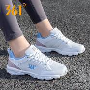 361°女鞋運動(dòng)鞋女冬季網(wǎng)鞋361度網(wǎng)面透氣女士休閑鞋百搭旅游跑步鞋子 白/藍2210 35