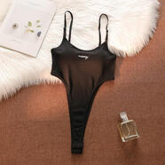 HONGSILINYI歐美小吊帶背心女內搭辣妹連體衣露腰設計感外穿上衣海邊穿搭 黑色 S