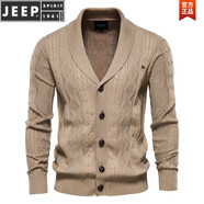 JEEP SPIRIT針織開衫毛衣男外套春秋青果領(lǐng)麻花棉質(zhì)V.領(lǐng)男款高級(jí)針織衫潮復(fù)古 卡其色 M 110-130斤左右